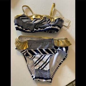 NWT Tommy Bahama kids navy white stripe bikini 12M
